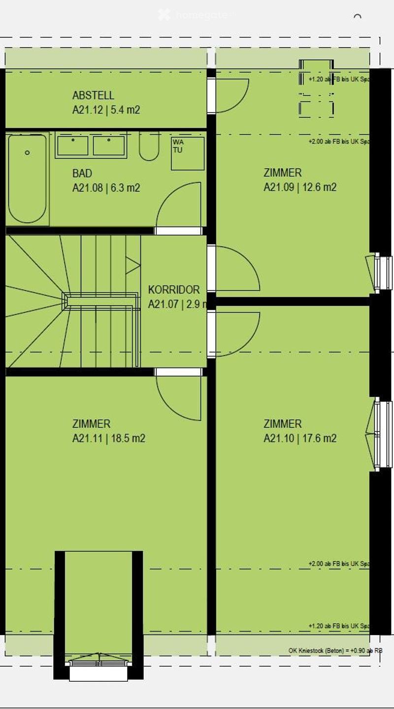 Floor plan showing a bathroom, three bedrooms, a storage area, and a corridor.