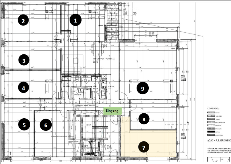 Floor plan of a residential building with labeled rooms including entrance, living room, kitchen, bedrooms, bathrooms, and other spaces.