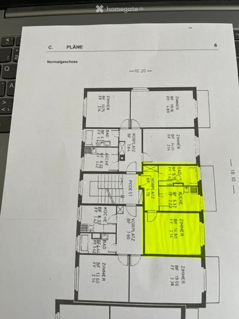 Floor plan of a residential space showing multiple rooms including living area, bedrooms, bathrooms, and kitchen.