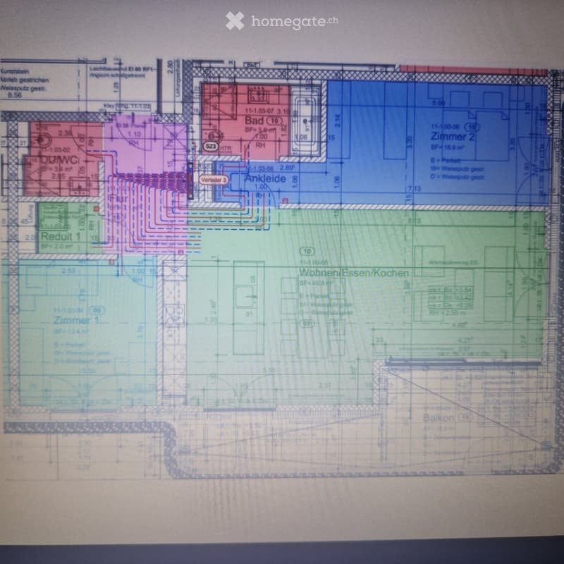 3 rooms, 1 kitchen, 1 bathroom, balcony