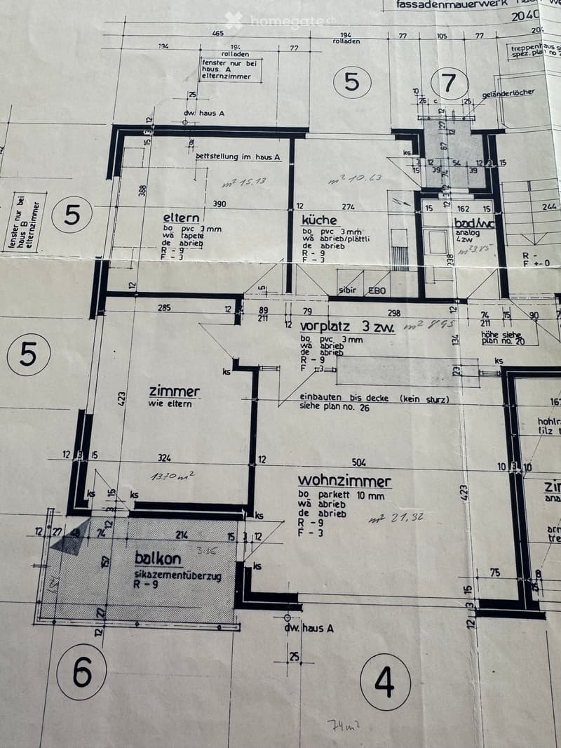 Floor plan showing a multi-room layout including a living room, kitchen, bedroom, balcony, and additional rooms with labeled dimensions and specifications.
