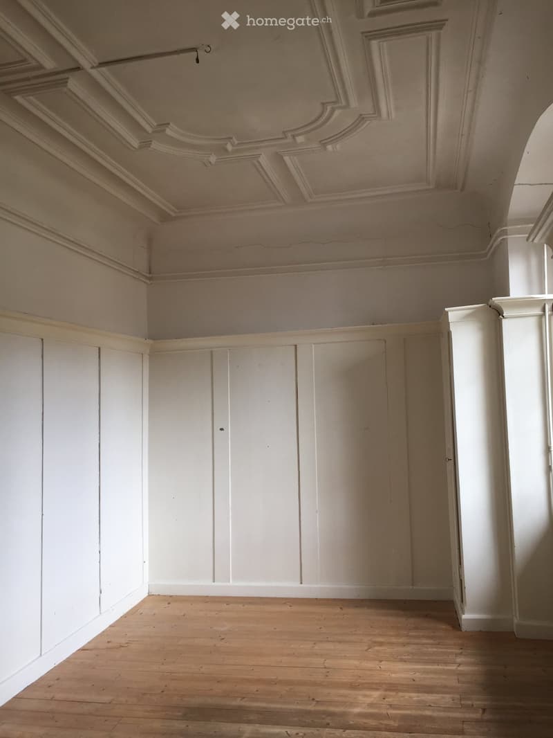 empty room with white painted walls, wooden flooring, white door panels