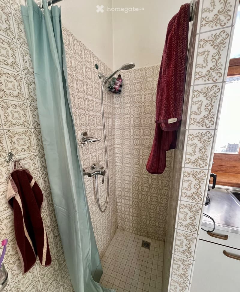 shower, towels, toothbrush