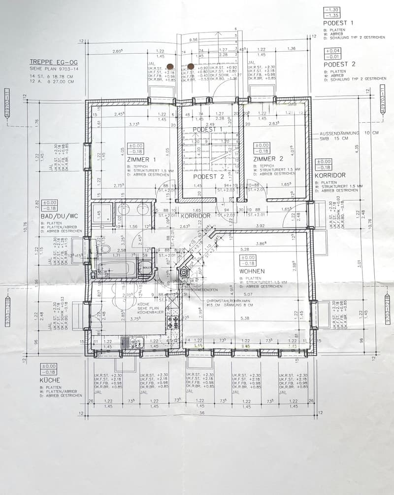 Floor plan showing layout of a residential unit with labeled rooms including kitchen, living area, bedroom, bathroom, and hallway. Dimensions and structural details are indicated.