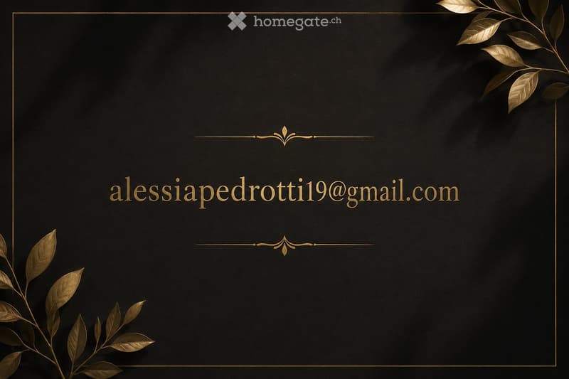 A black background with gold decorative elements and a centered email address, alessiapedrotti19@gmail.com, surrounded by gold leaf branches.