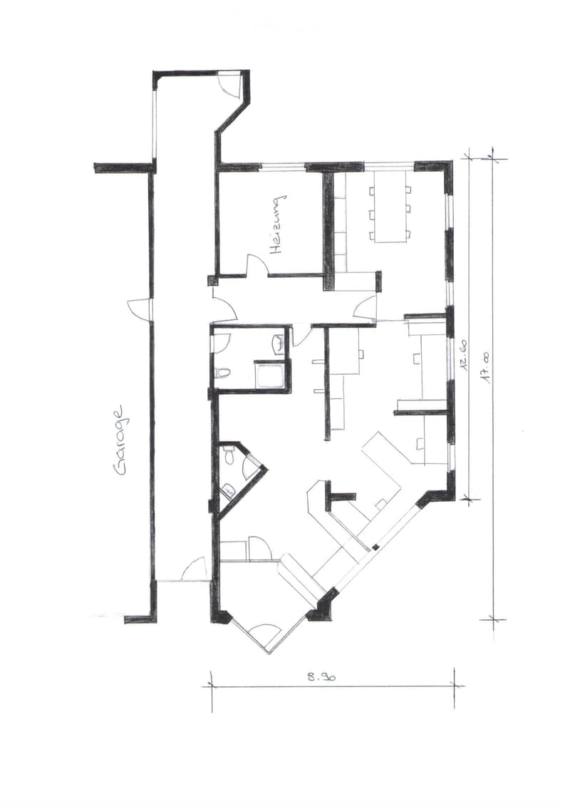 living room, kitchen, 2 bedrooms, 2 bathrooms, garage