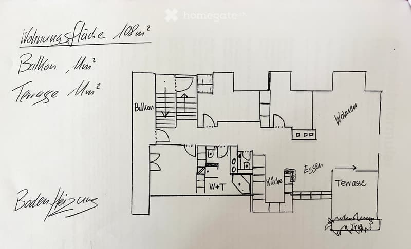 Floor plan showing a living area, kitchen, bedroom, bathroom, and terrace.
