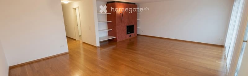 Empty room with wooden flooring, white walls, and a fireplace with built-in shelving. No furniture or equipment present.
