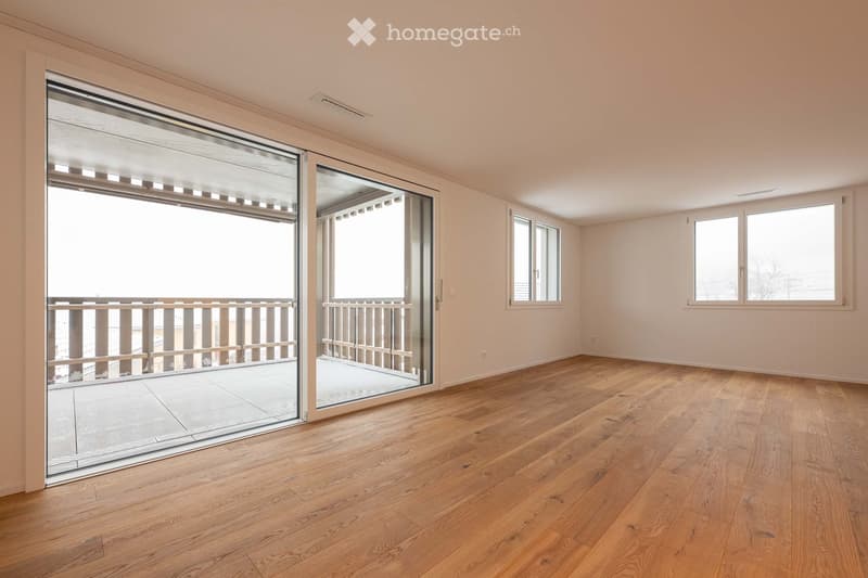 empty room, wooden floor, sliding glass doors, balcony, windows