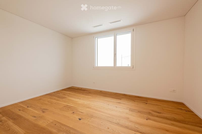 empty room, white walls, wooden floor, large window
