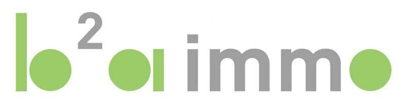 Logo design featuring the text "2immo" with green circles and green vertical bars integrated into the typography.