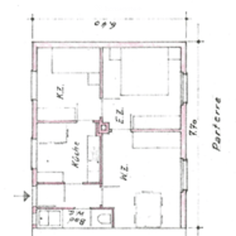 Floor plan showing a layout with labeled rooms: living room, kitchen, bedrooms, and bathrooms.