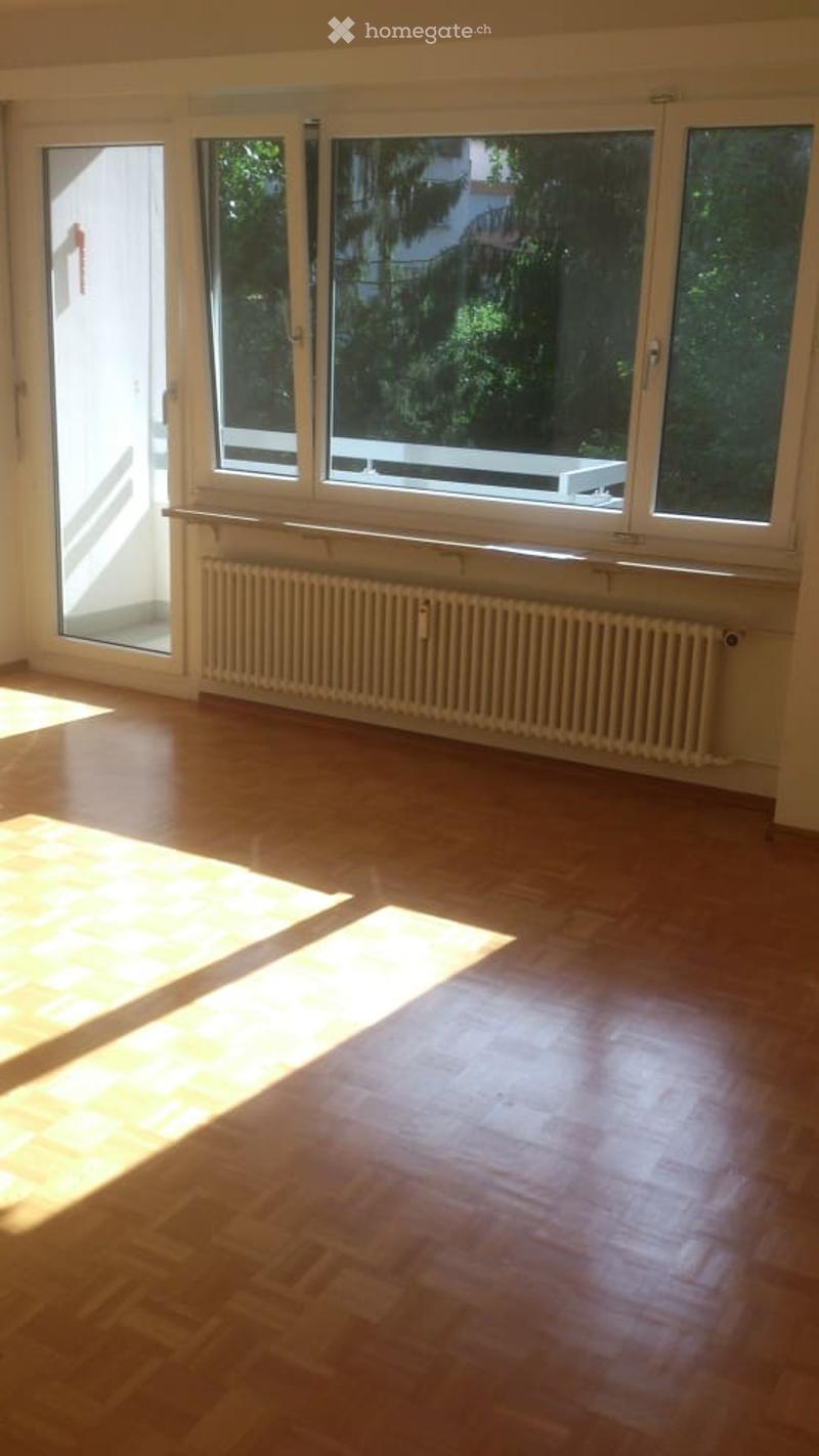 empty room, wooden floor, large windows, balcony, white radiator, sliding door