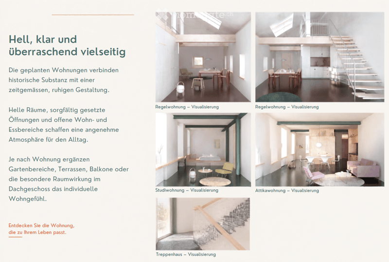 Floor plan visualization of a modern apartment layout featuring open living and dining areas, a staircase, and a studio apartment with a balcony.