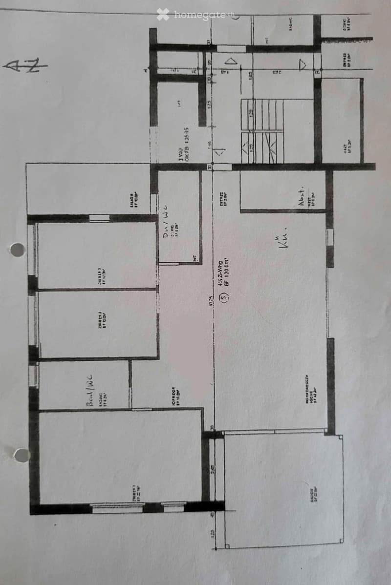 Floor plan of a residential space with multiple rooms including living area, bedrooms, bathrooms, and kitchen.