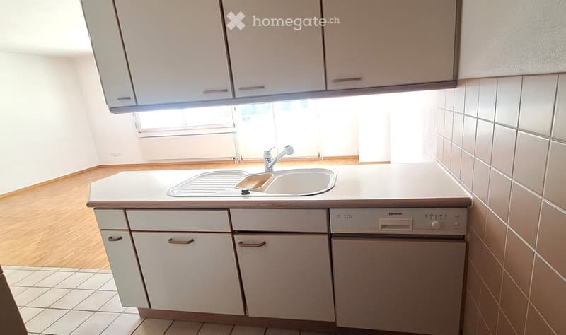 Modern kitchen with white cabinets, a double sink, a faucet, and a dishwasher. The space features tiled walls and wooden flooring.