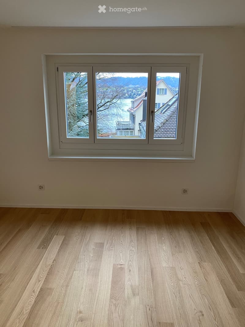 empty room, large window, hardwood floor, power outlets