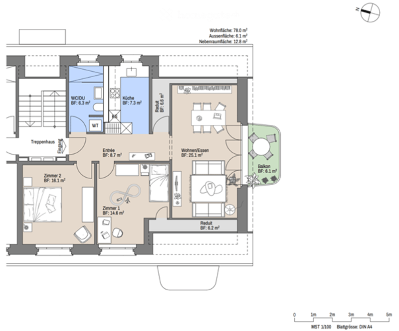 Main living area, kitchen, 3 bedrooms, 2 bathrooms, terrace