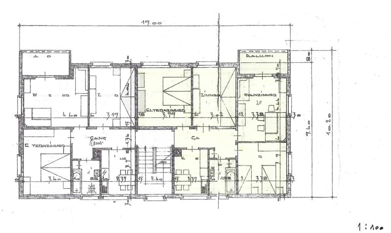 Floor plan showing multiple rooms including a living room, kitchen, bedrooms, bathrooms, and a balcony.