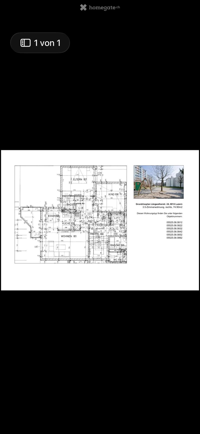Floor plan of a 3.5-room apartment with labeled rooms including kitchen, living area, bedroom, bathroom, and hallway.