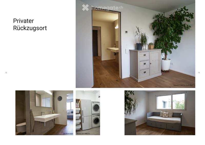 The image shows a series of furnished rooms including a hallway leading to a room with a cabinet and sink, a bathroom with a sink, mirror, and washing machine, and a living area with a sofa and pillows.