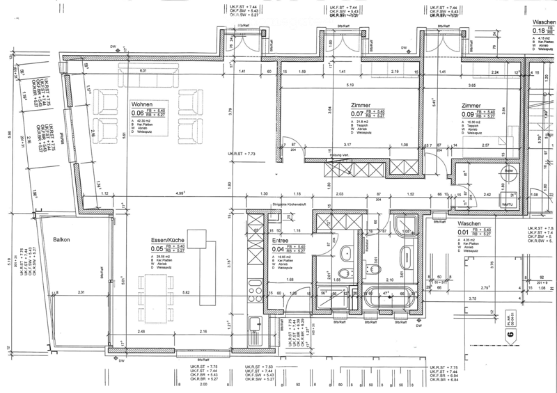 Floor plan of an apartment with labeled rooms including living area, kitchen, bedrooms, entrance, and bathroom. Dimensions and measurements are indicated throughout.