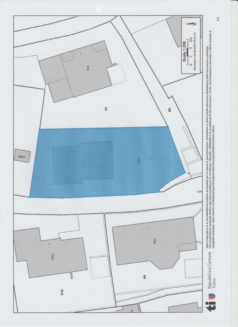 Floor plan with various sections and measurements indicated, including a large open area marked in blue.