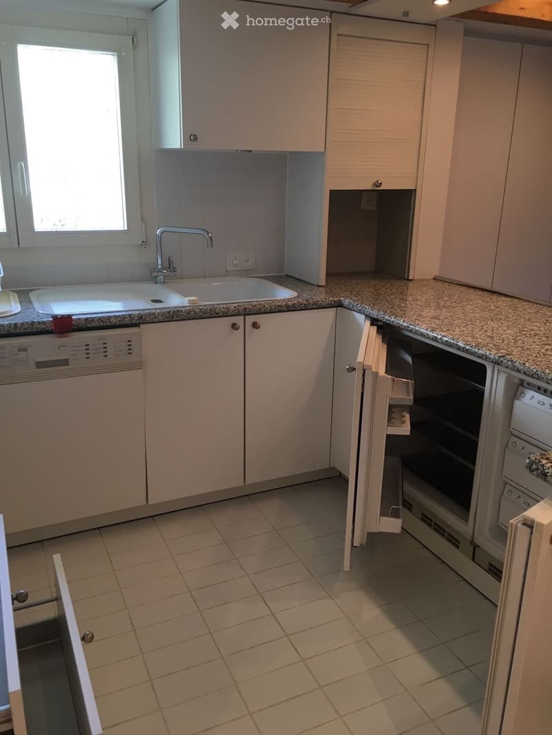 Modern kitchen with white cabinets, granite countertops, a double sink, and built-in appliances including a dishwasher, oven, and refrigerator.