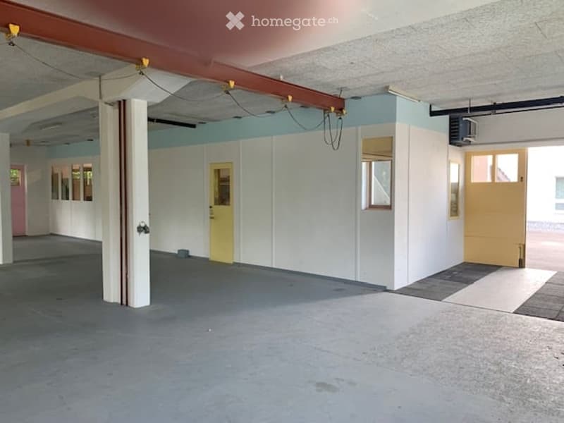 Empty room with white walls, grey floor, and yellow doors. No furniture or equipment present.