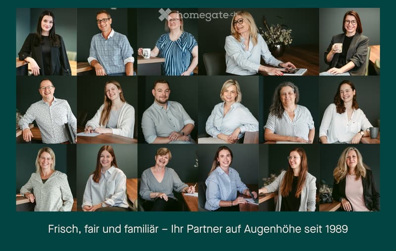 A collage of professional portraits of individuals in a corporate setting, with some seated at tables holding cups or laptops.
