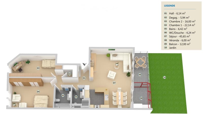 {"visible_features": ["Balcony / Terrace", "Garden / Outdoor Area"], "type": "Floor Plan", "objects": [], "description": "Floor plan of a 3-bedroom apartment with a living room, kitchen, bathrooms, balcony, and garden.", "localized_descriptions": {"EN": "