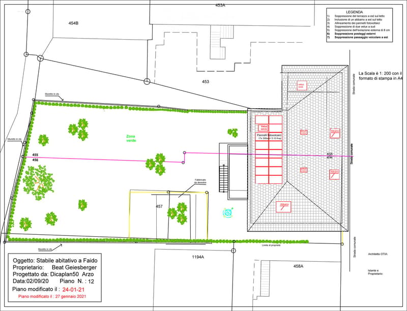 Floor plan of a building with various rooms, including living areas, kitchens, and bathrooms. Includes a view of the terrace.