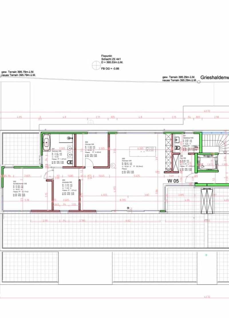 Floor plan of a multi-room residential space, including living room, kitchen, bedrooms, bathrooms, and hallway.