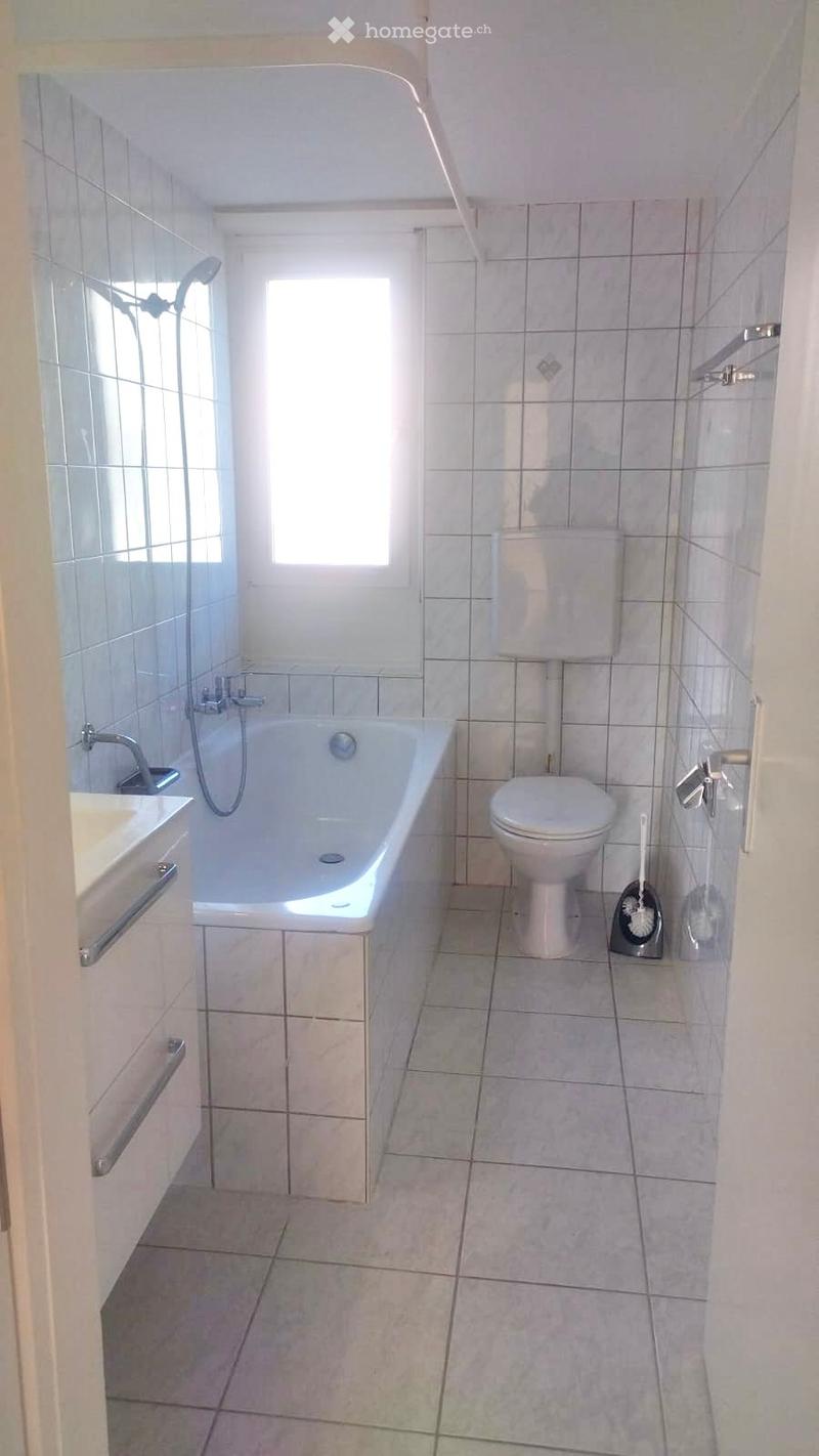 modern bathroom with bathtub and shower, white tiles, white sink, white toilet