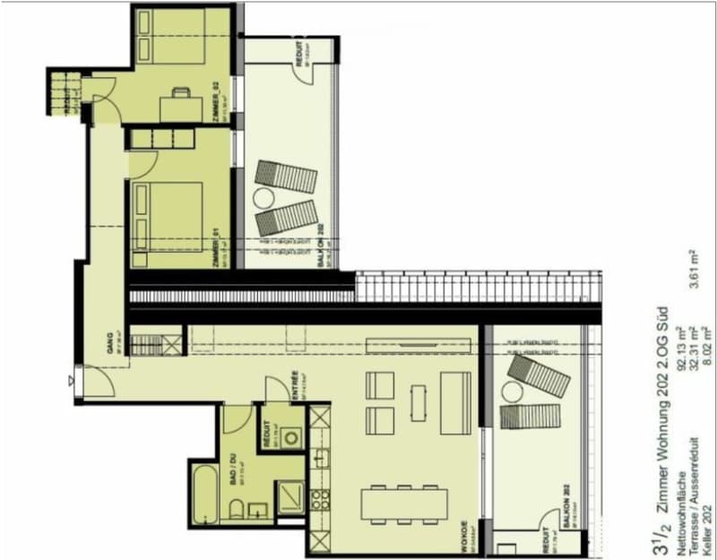 Floor plan of a 2-story residential unit with living room, kitchen, bedrooms, bathrooms, and balcony.