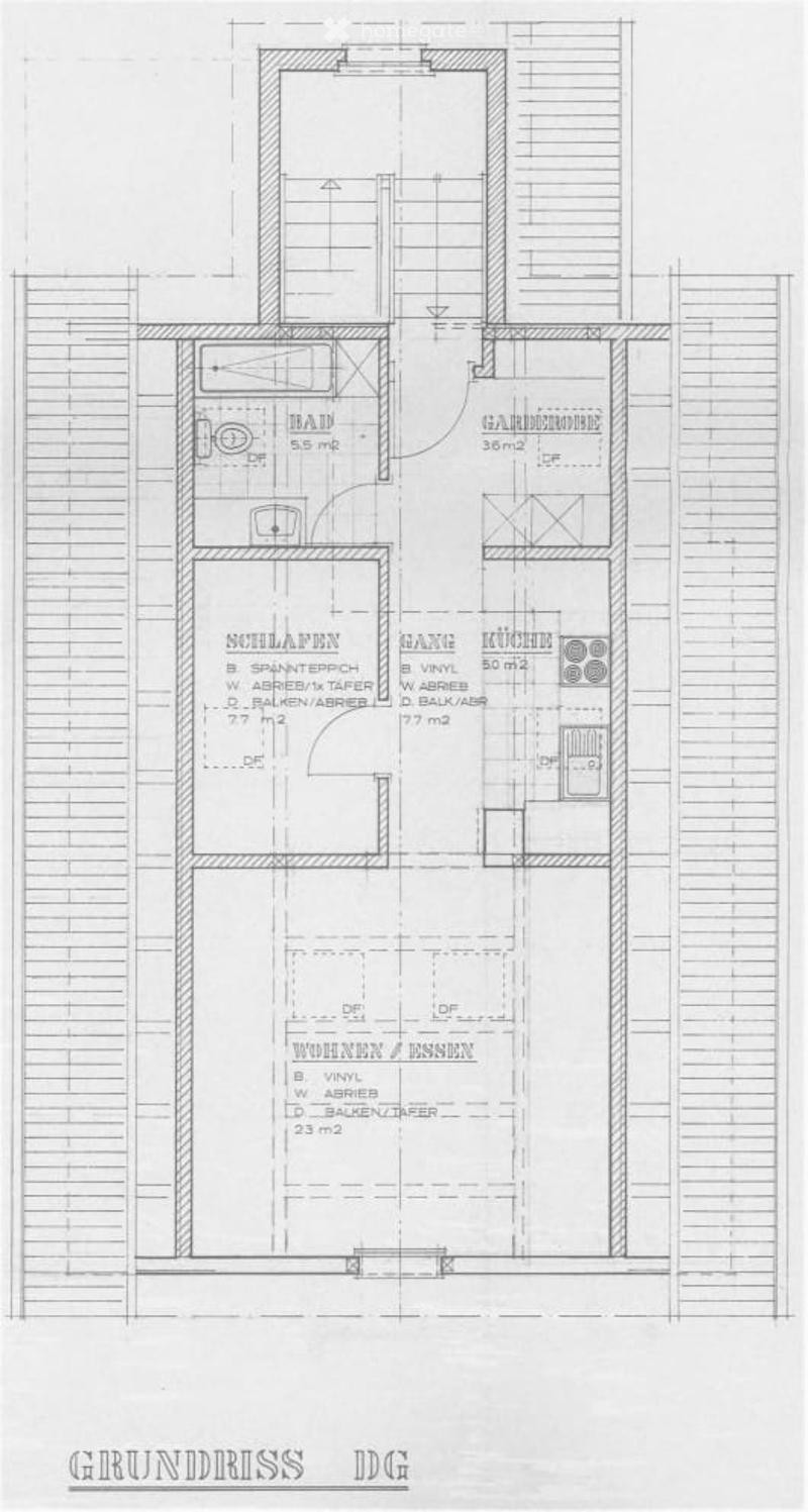 Floor plan of a 2-story apartment with labeled rooms including bedroom, hallway, kitchen, living/dining area, and bathroom.