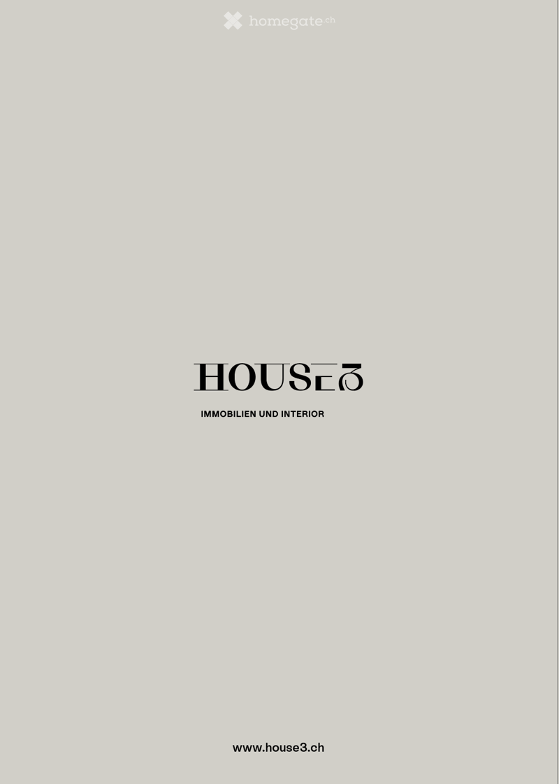 A clean, minimalist logo design featuring the text "HOUSE3" and the phrase "IMMOBILIEN UND INTERIOR" along with the website address "www.house3.ch".