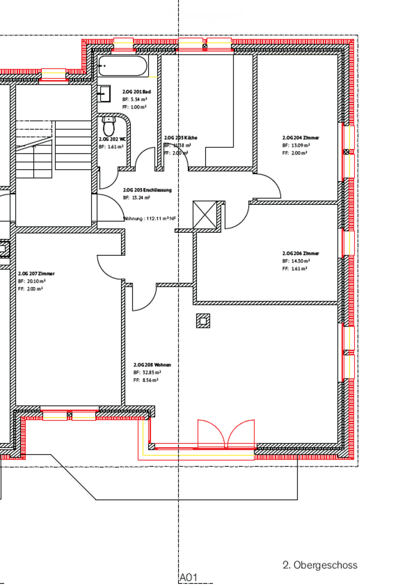 Floor plan of a second floor showing multiple rooms including bedrooms, bathrooms, and a hallway. Room dimensions and floor areas are labeled.