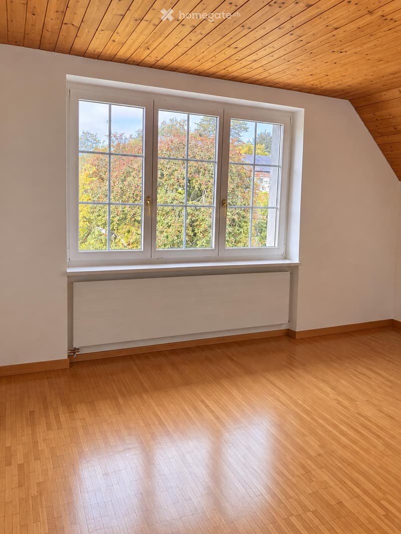 Empty room with wooden flooring, white walls, large windows, and a radiator below the windows.