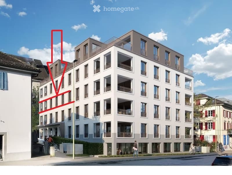Modern multi-story apartment building with balconies and large windows, surrounded by urban environment.
