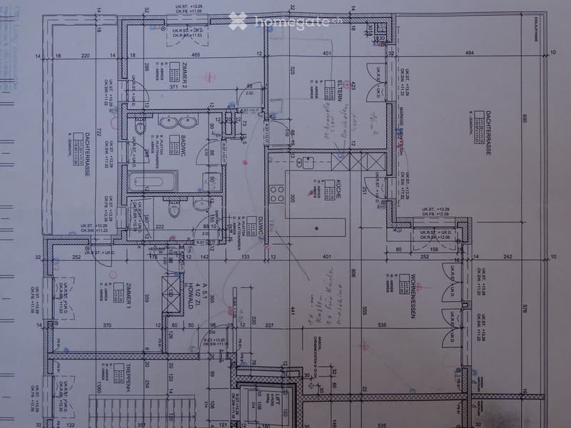 Floor plan of a multi-room residential space including living room, kitchen, bedrooms, bathrooms, and hallway.
