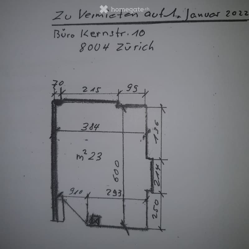 The floor plan consists of a main area of 384 square meters, a smaller room of 223 square meters, and a separate area of 293 square meters.