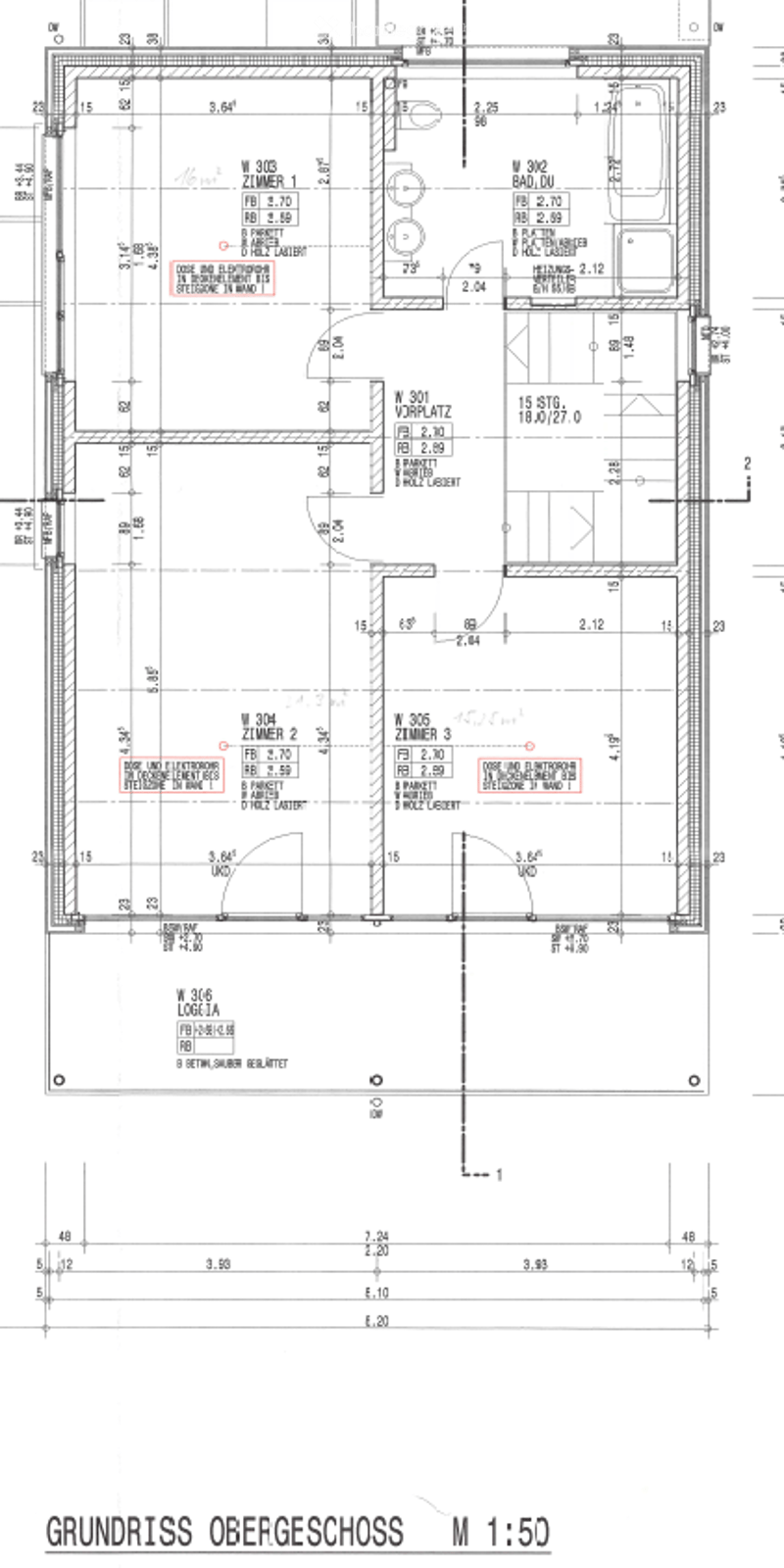Floor plan of the upper floor showing multiple rooms including bedrooms, bathrooms, and living areas with dimensions and room labels.