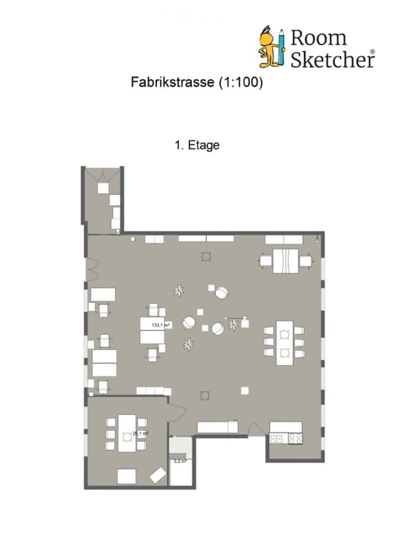 Floor plan of a 1st floor apartment with multiple rooms including a living room, kitchen, bedrooms, and bathrooms.