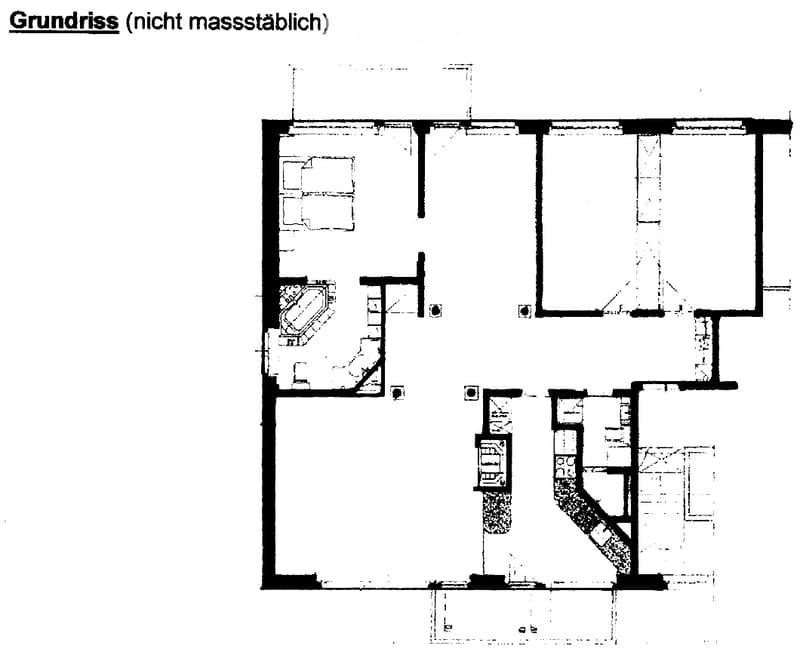Floor plan showing a layout with multiple rooms including a living area, kitchen, bedrooms, and bathrooms.