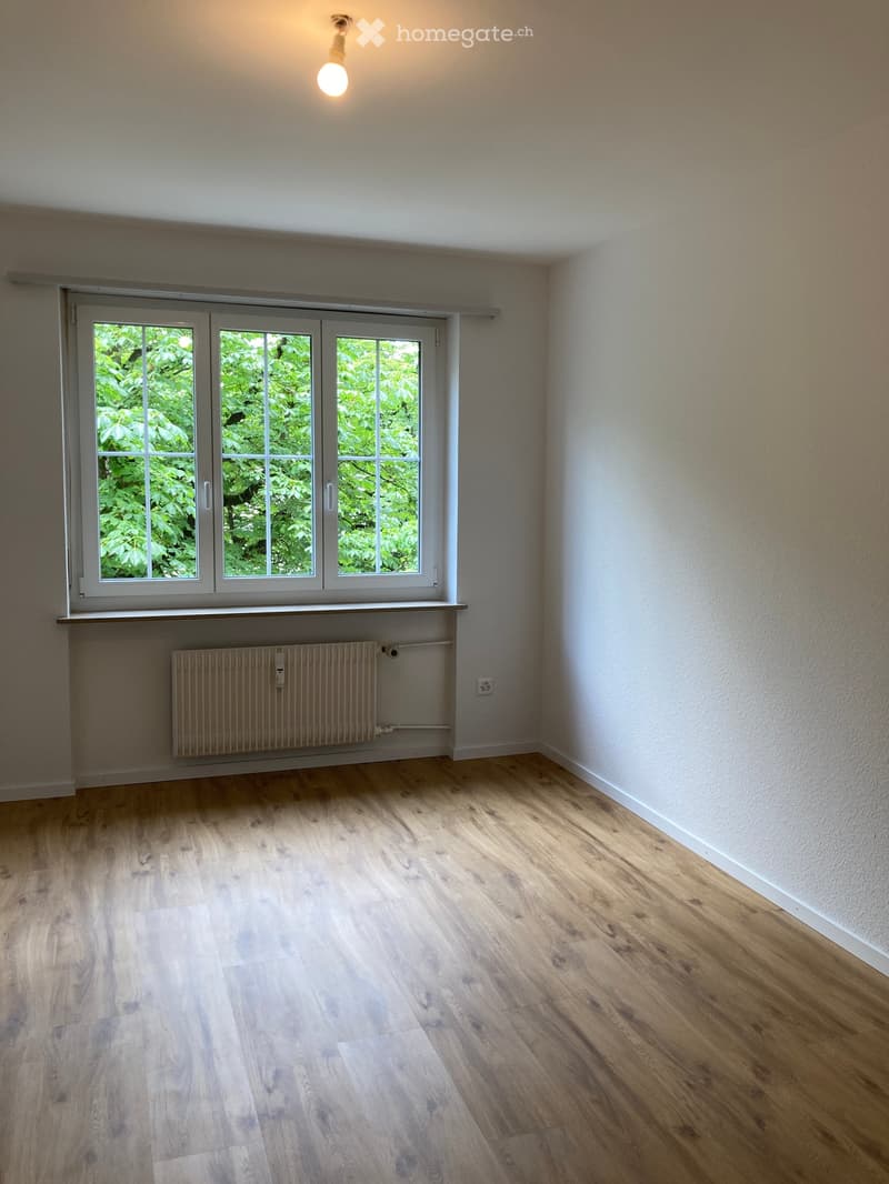 empty room with wooden floor and large window