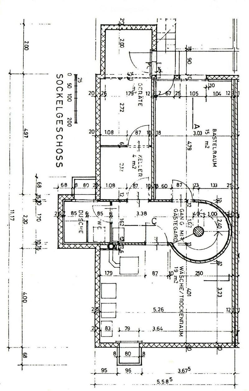Floor plan of a basement level showing rooms including a cellar, washroom, garage, and storage area. Dimensions and labels are provided for each space.