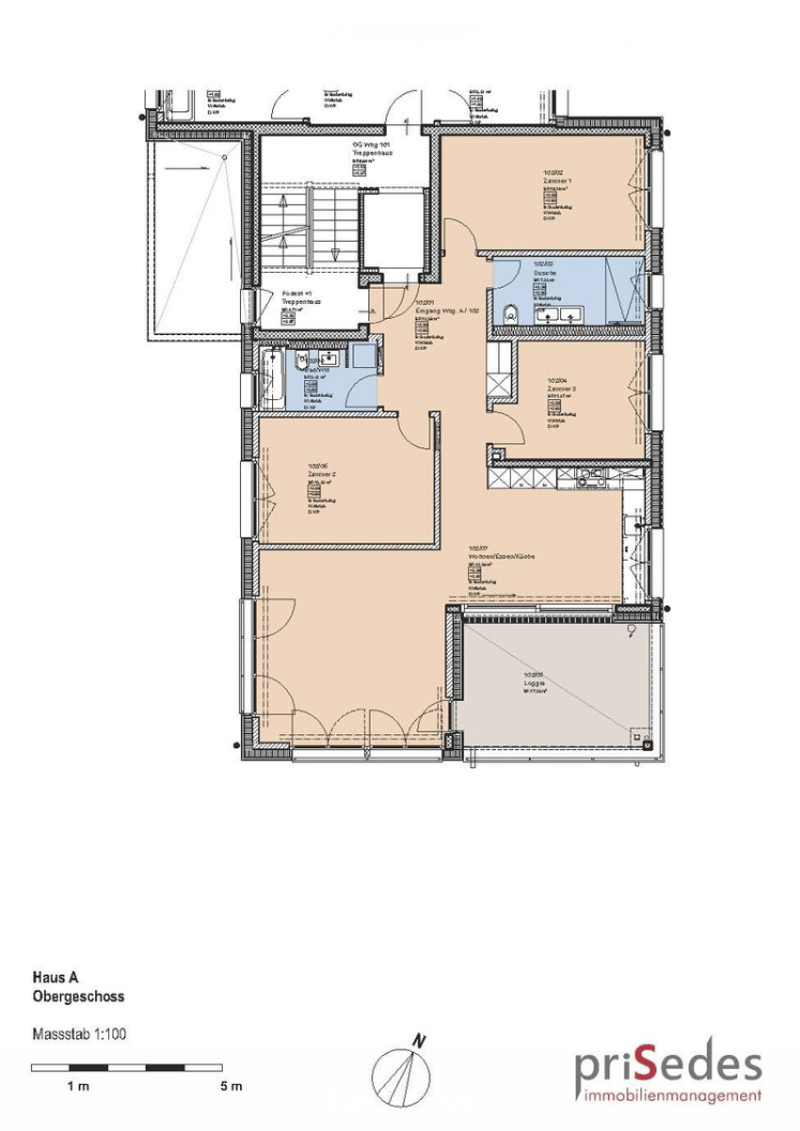 Floor plan of a house's upper level showing multiple rooms including bedrooms, bathrooms, and a living area.