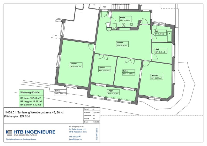 Floor plan of a ground floor apartment with labeled rooms including kitchen, living room, bedrooms, bathrooms, balcony, and loggia.
