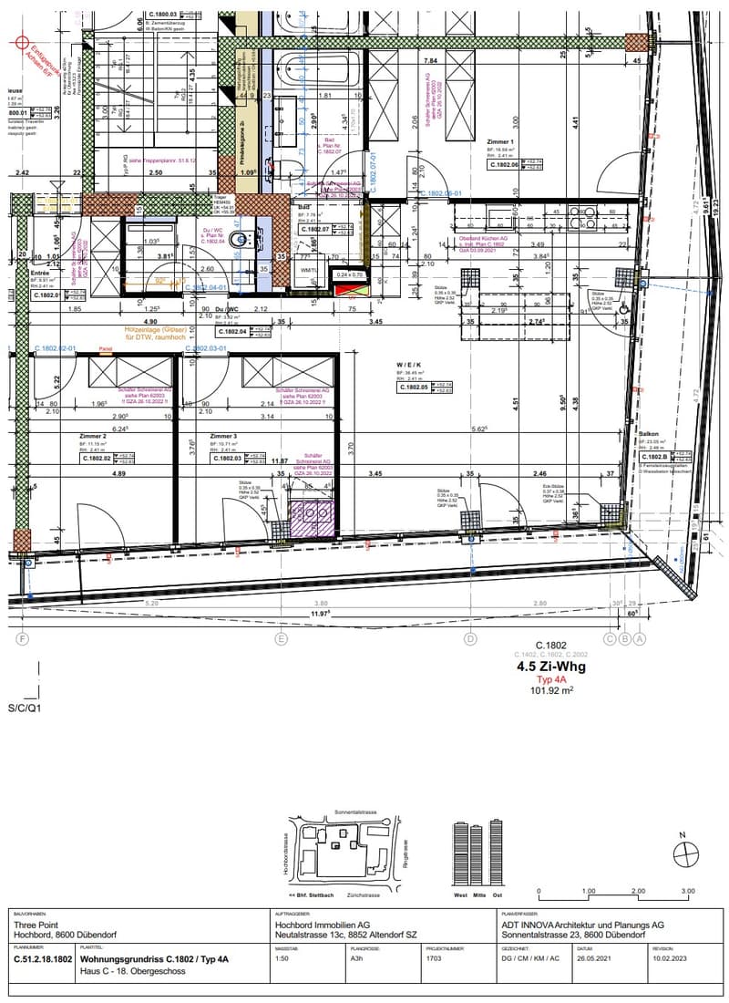 Floor plan of a residential unit showing multiple rooms, including living spaces, bedrooms, bathrooms, and a balcony. Dimensions and room labels are indicated.